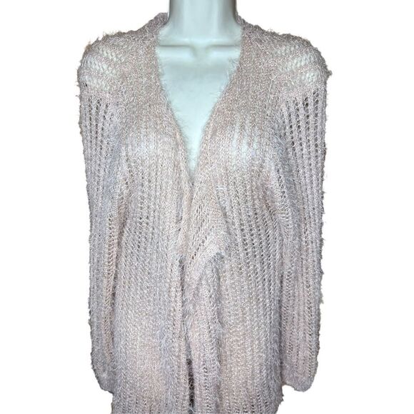 Anthropologie Sunday in Brooklyn Blush Pink Eyelash Open Front Cardigan Size Med - Picture 2 of 6
